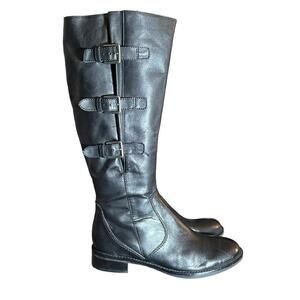 Ecco Hobart Buckle Tall knee Riding boot black leather size EU42 US 11 / 11 1/2